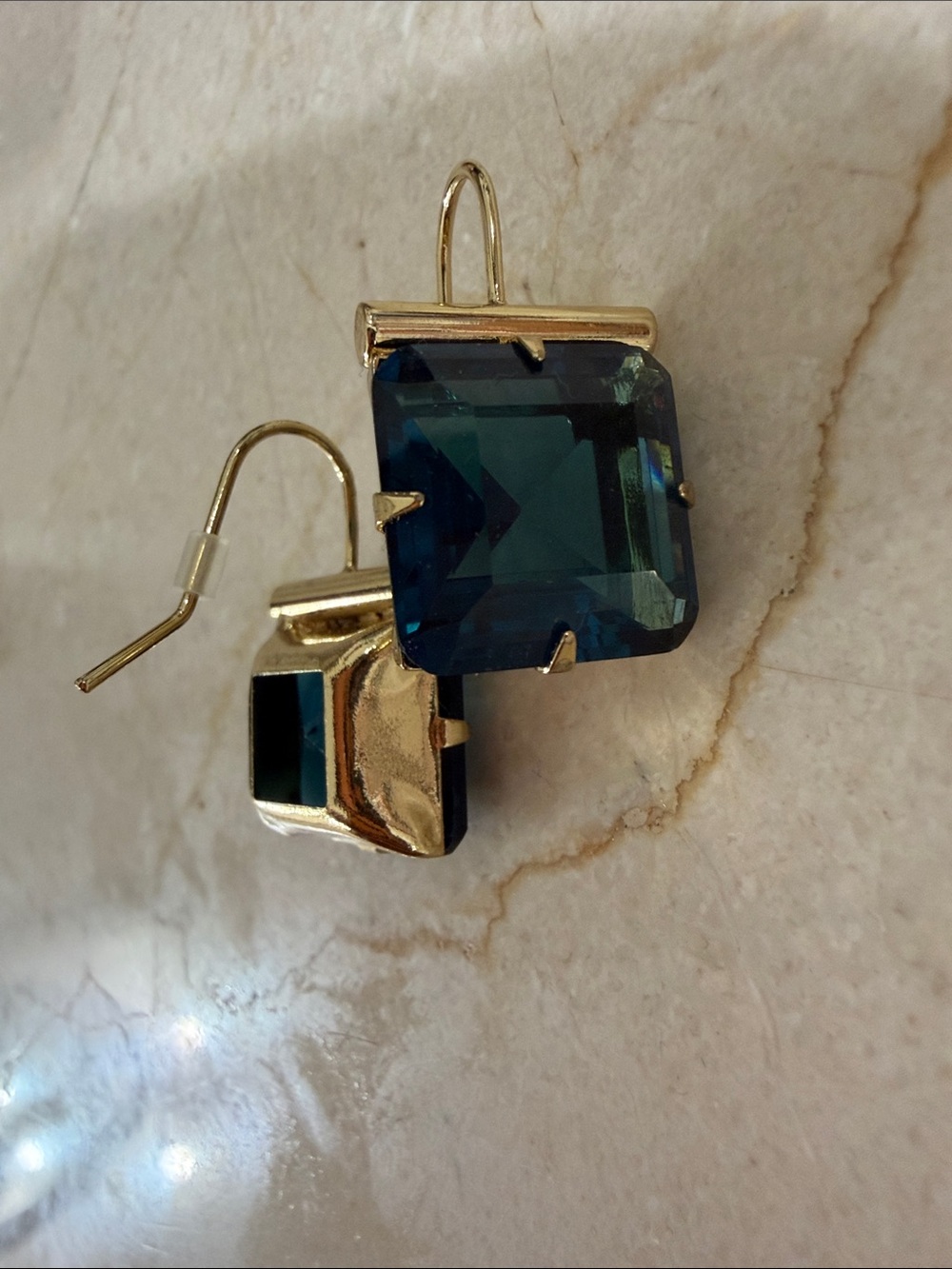 Teal cushion cut costume statement earrings